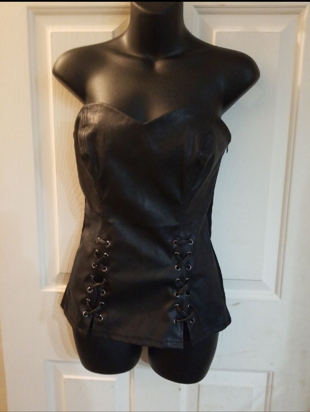 Shoe Dazzle Black Faux Leather Faux Lace-Up Corset